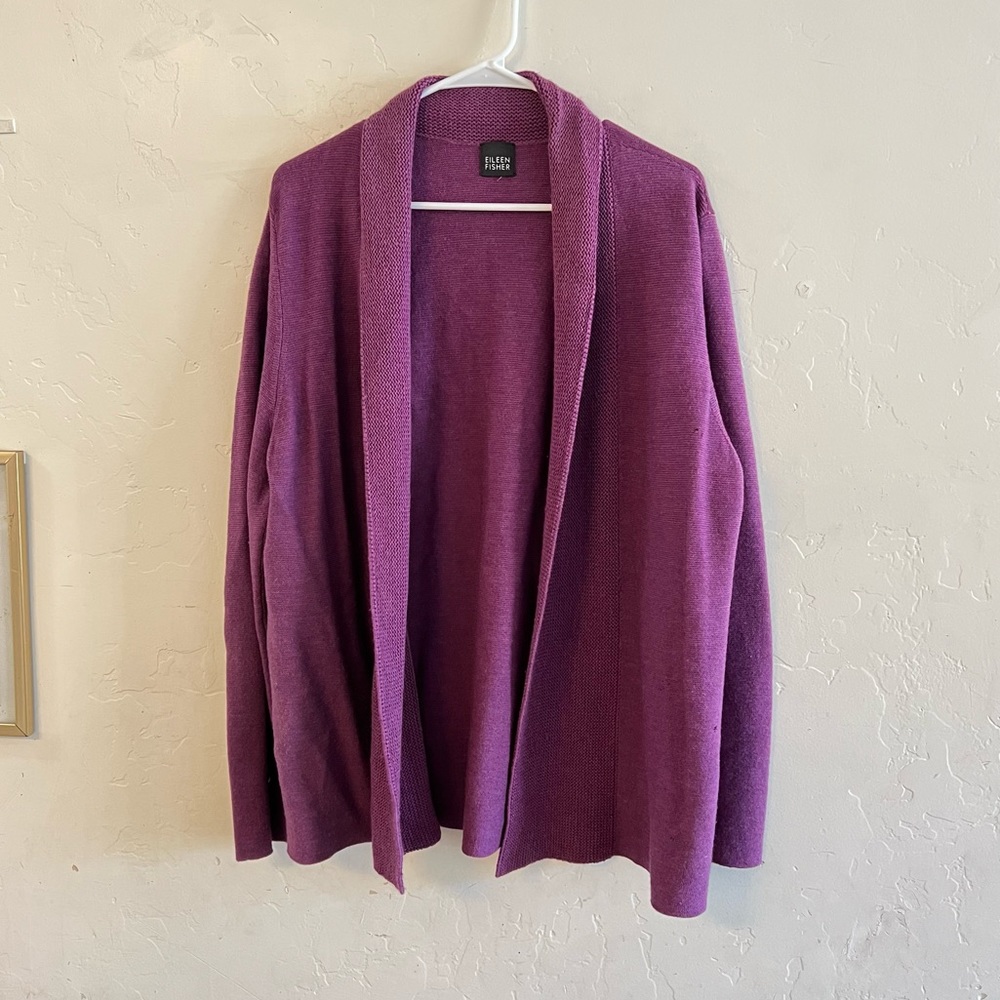 Eileen Fisher Purple Knit Open Front Cardigan Medium